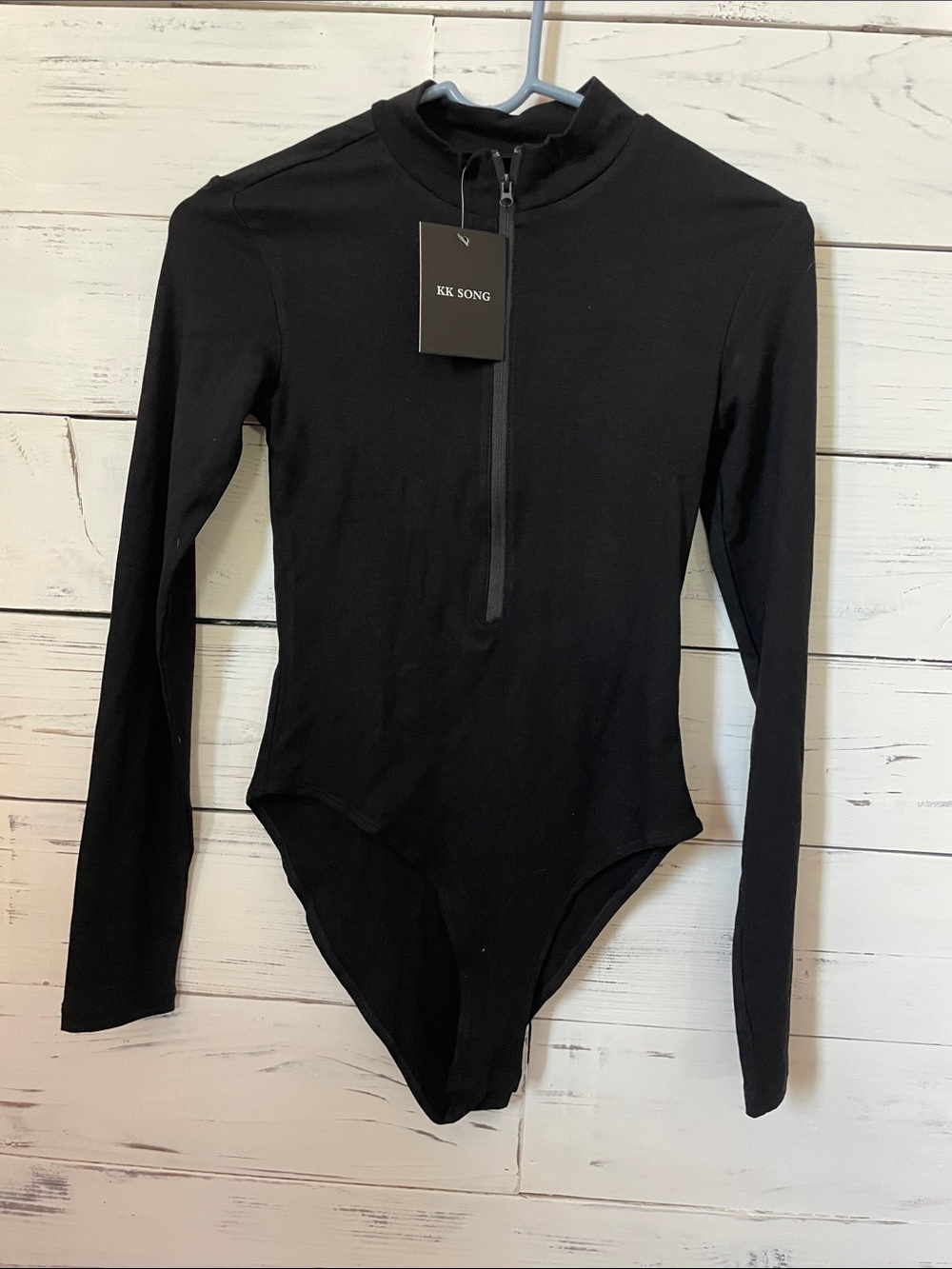 KK SONG Black Long Sleeve Zip-Front Bodysuit